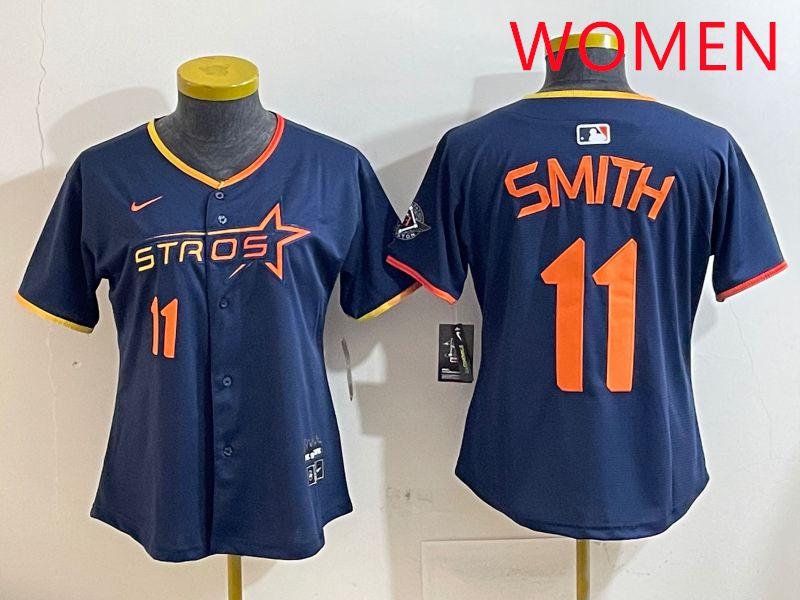 Women Houston Astros #11 Smith Blue three generations Joint Name Nike 2025 MLB Jersey style 7